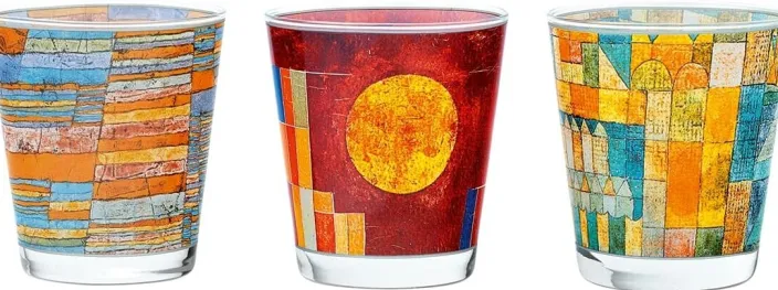 3 Glas-Windlichter mit Künstlermotiven von Klee