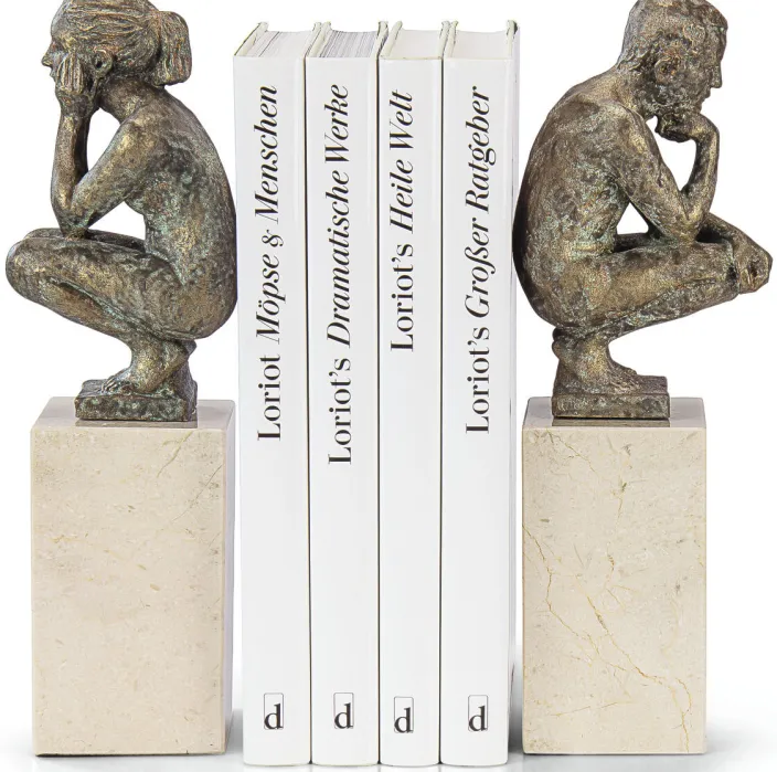 Angeles Anglada: Skulpturenpaar / Buchstützen »Boy and Girl«, Kunstguss Steinoptik