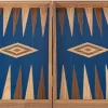 Backgammon aus Eichen- und Walnussholz mit blauen Intarsien