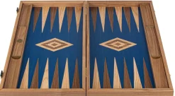 Backgammon aus Eichen- und Walnussholz mit blauen Intarsien
