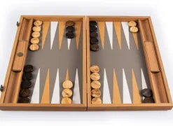 Backgammon, Graubeiges Straußenleder-Optik