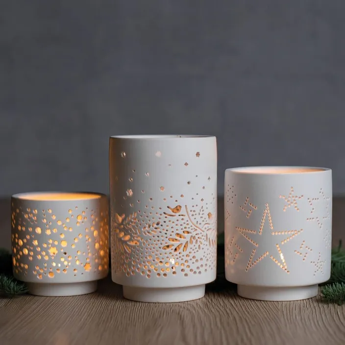 3er Teelicht-Set aus Porzellan