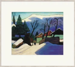Gabriele Münter: Bild »Drei Häuser im Schnee« (1933), gerahmt