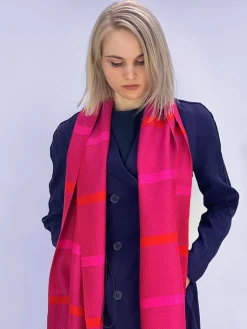 Gewebter Seidenschal in Fuchsia und Rot