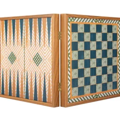 4-in-1 Retro Kombi-Spiel-Set aus Walnuss-Holz