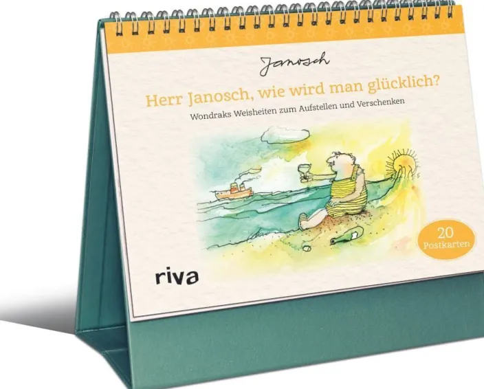 Postkartenaufsteller »Herr Janosch, wie wird man glücklich?«