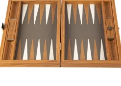 Reise-Backgammon, Graubeiges Straußenleder-Optik