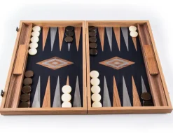 Walnuss-Backgammon mit Schwarzeiche und grauen Intarsien